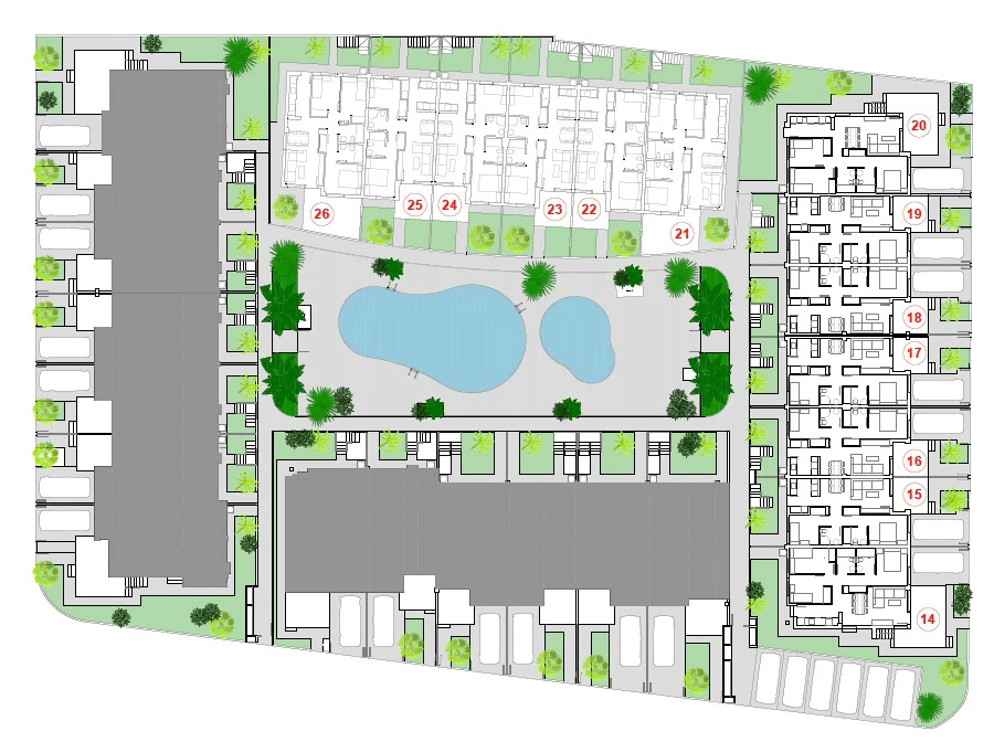 Maison mitoyenne avec parcelle privée de 2 chambres, construction neuve avec piscine communautaire.