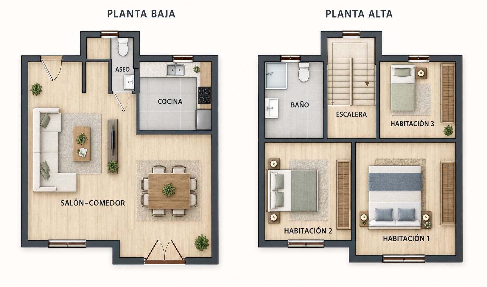 Three-bedroom townhouse, 52 m² terrace, and south-facing in Las Marinas.